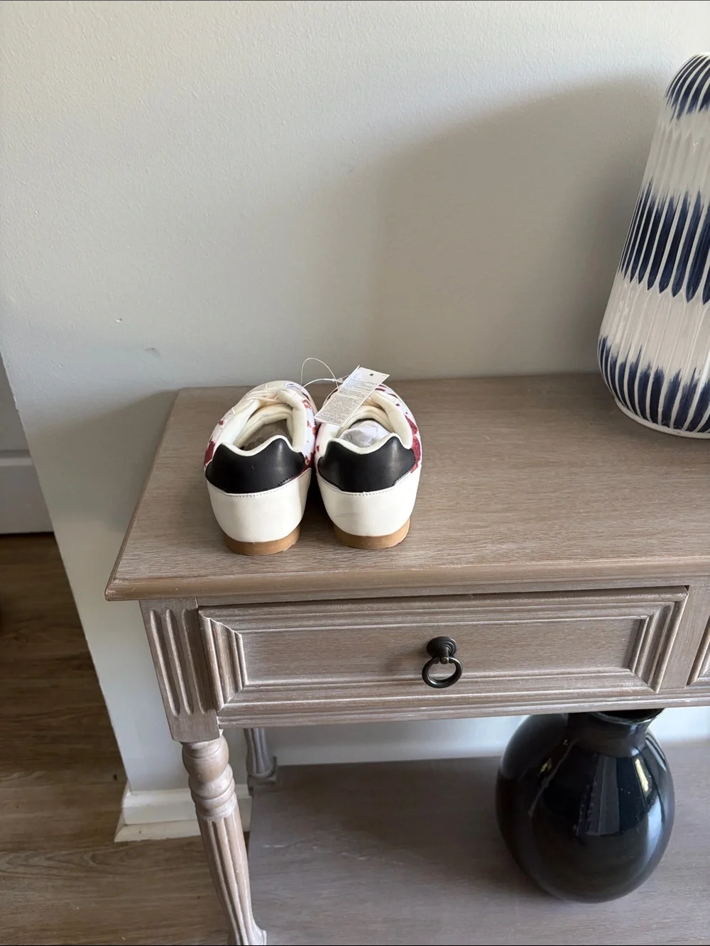 GAP Cream Sneakers with Burgundy Cow-Print and Black Heel